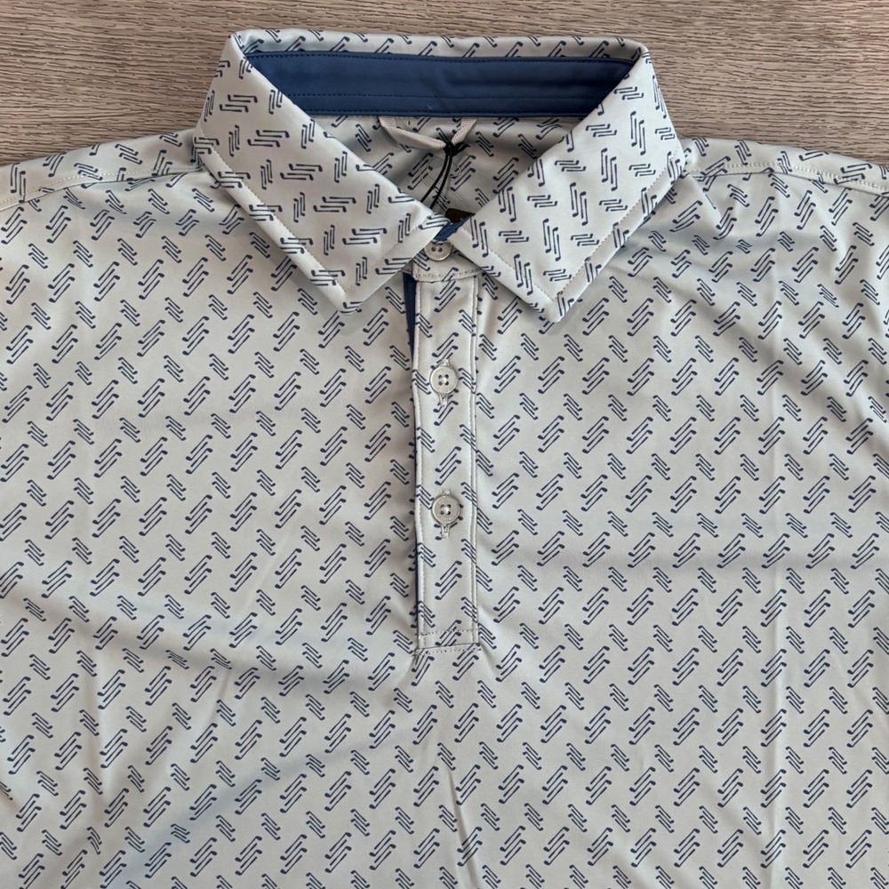 Swannies Max Polo Mens Small Pearl Navy Geometric Print Golf New Preppy Casual